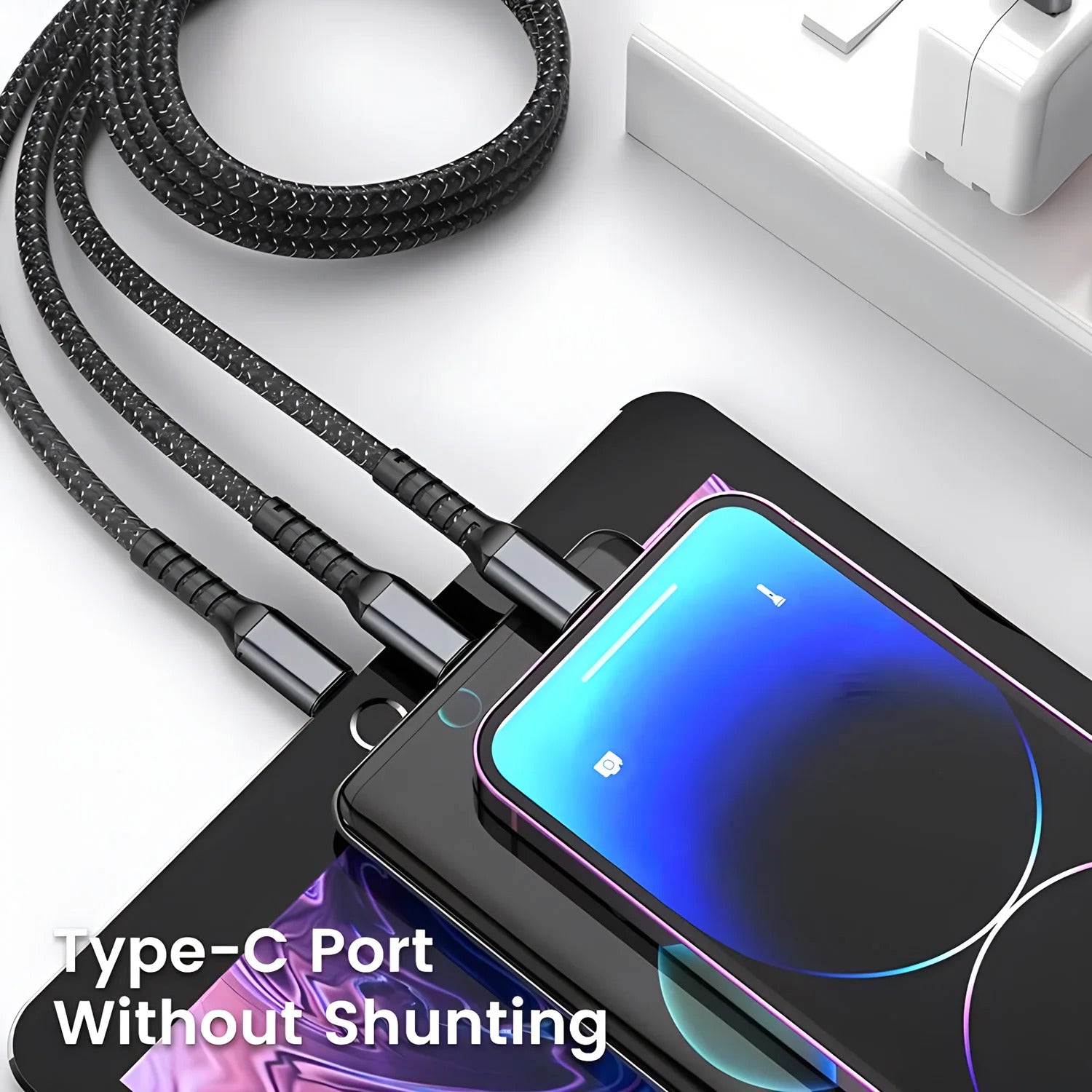 3-in-1 100W Transparent Luminous Fast Charging Cable — USB-C, Lightning & Micro USB