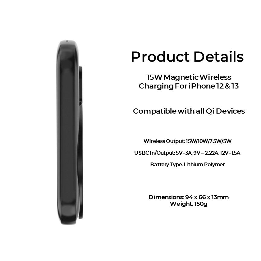 MagSafe Slim Power Bank – 5000mAh Wireless Charging for iPhone 12–15