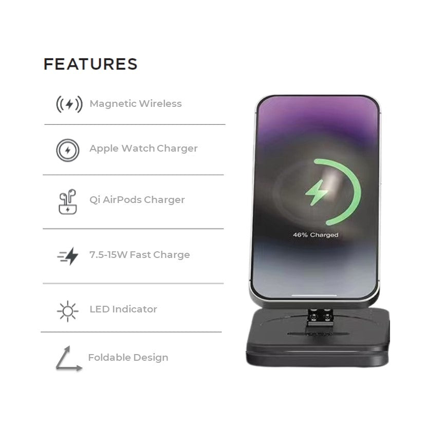 3-in-1 MagSafe Wireless Charging Station for iPhone, Watch & AirPods