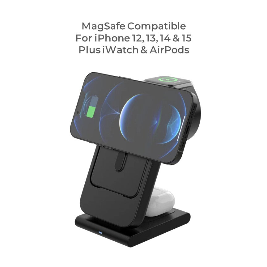 MagSafe Foldable Wireless Charger with Detachable Power Bank – All-in-One Charging for iPhone, Watch & AirPods
