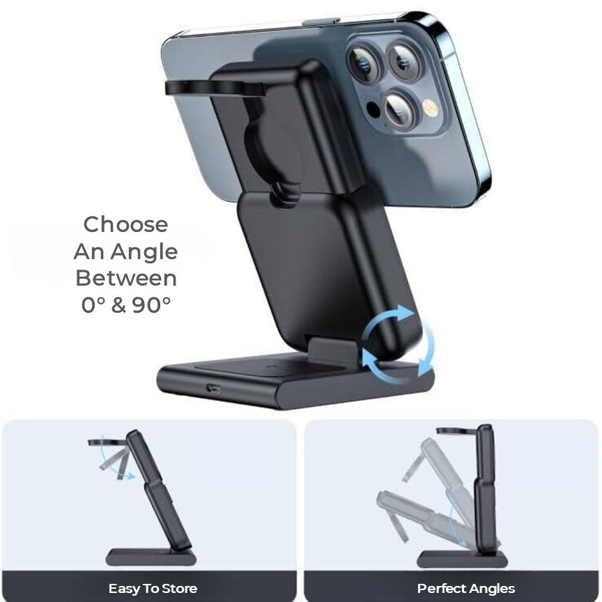 MagSafe Foldable Wireless Charger with Detachable Power Bank – All-in-One Charging for iPhone, Watch & AirPods