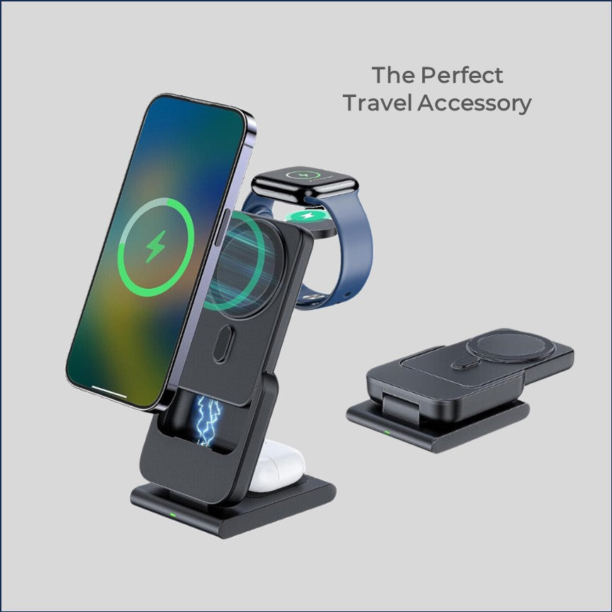 MagSafe Foldable Wireless Charger with Detachable Power Bank – All-in-One Charging for iPhone, Watch & AirPods