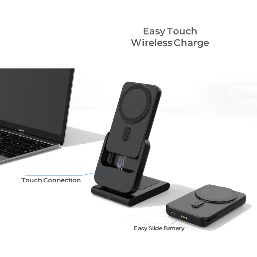 MagSafe Foldable Wireless Charger with Detachable Power Bank – All-in-One Charging for iPhone, Watch & AirPods