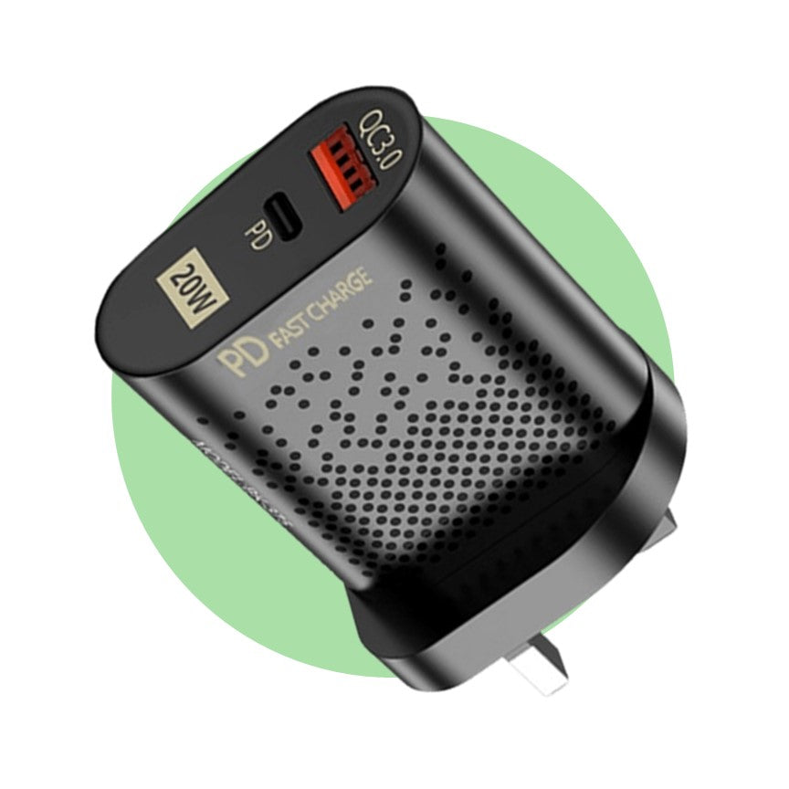 20W Dual-Port Fast Charger – USB-C PD & USB-A | QC 3.0 Wall Plug