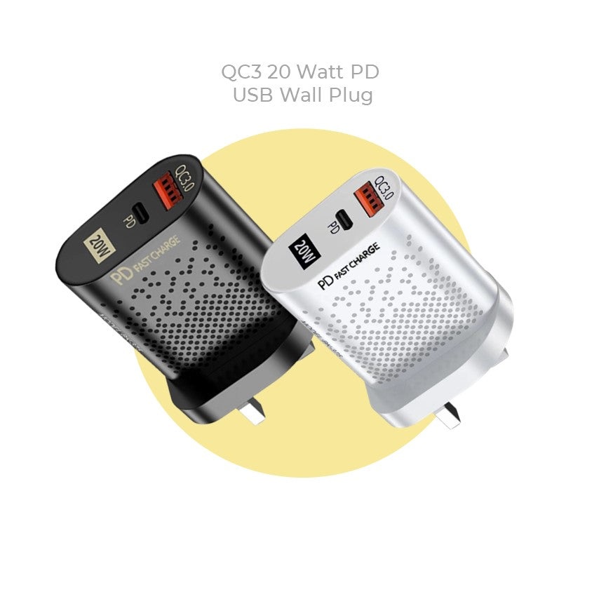 20W Dual-Port Fast Charger – USB-C PD & USB-A | QC 3.0 Wall Plug