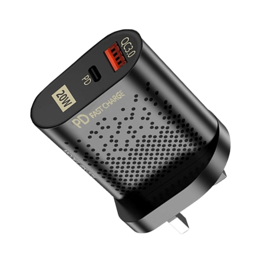 20W Dual-Port Fast Charger – USB-C PD & USB-A | QC 3.0 Wall Plug