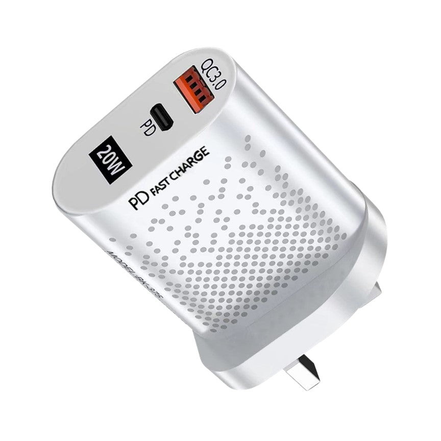 20W Dual-Port Fast Charger – USB-C PD & USB-A | QC 3.0 Wall Plug
