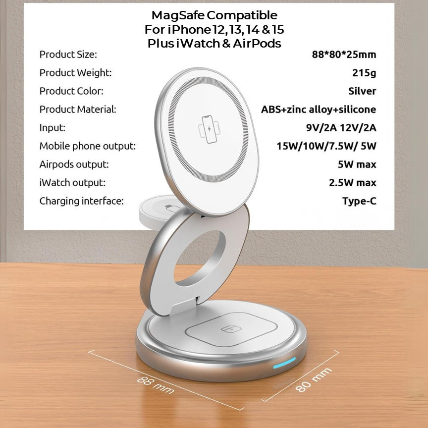 Apple 3-in-1 Foldable MagSafe Wireless Charger – Compact Charging for iPhone, Watch & AirPods
