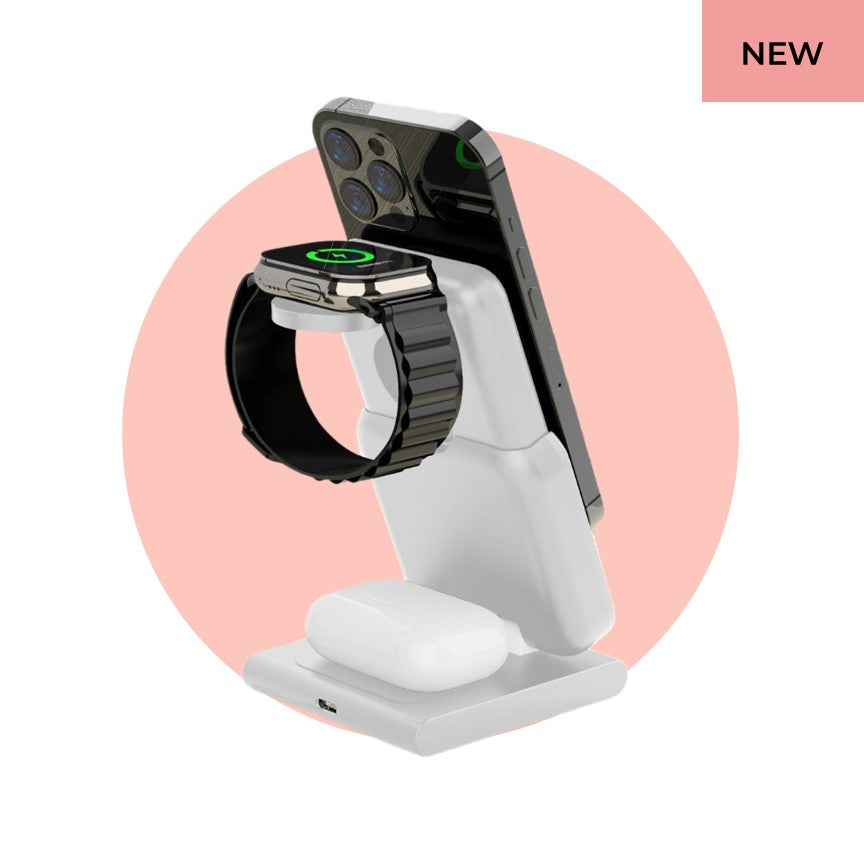 MagSafe Foldable Wireless Charger with Detachable Power Bank – All-in-One Charging for iPhone, Watch & AirPods