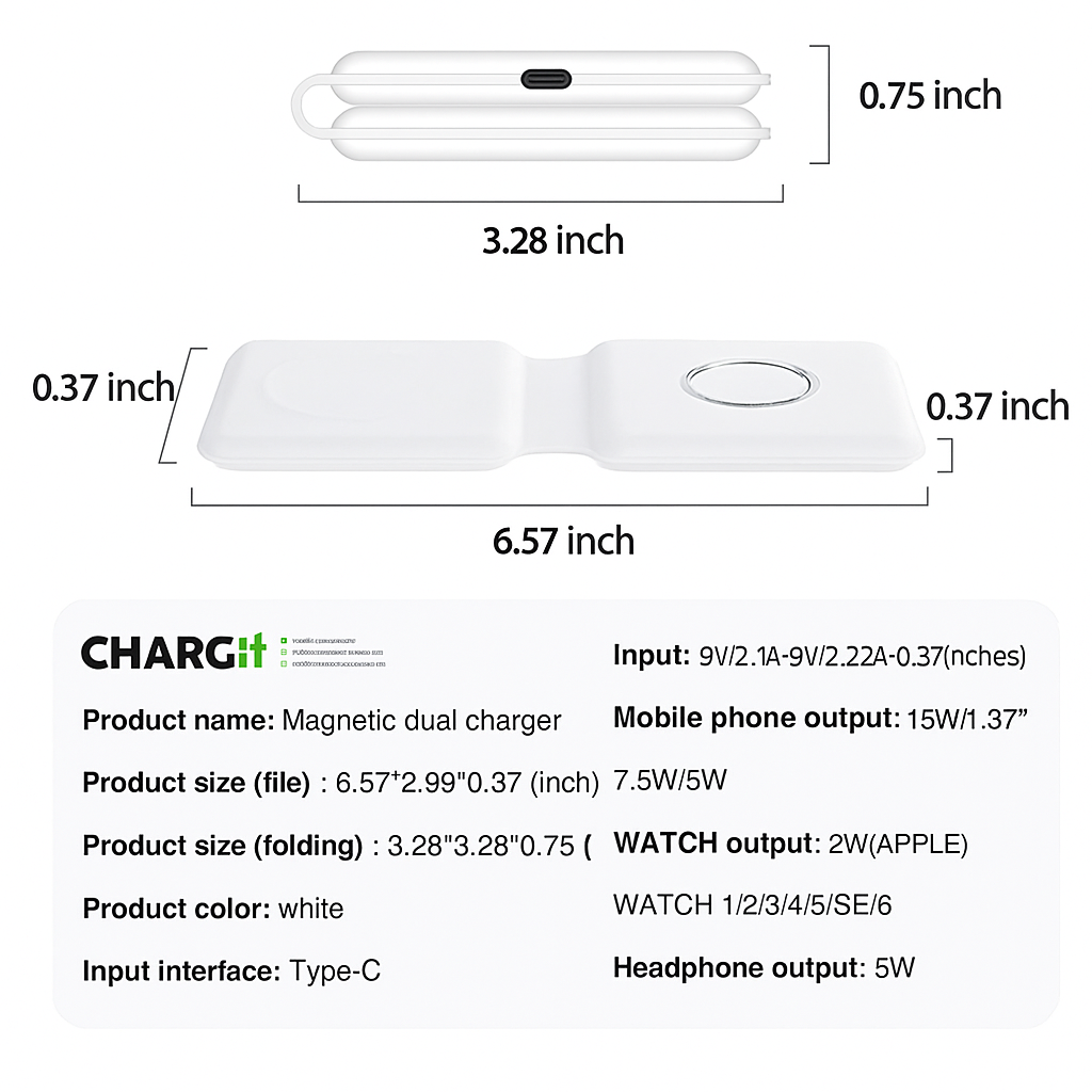 MagSafe Duo Wireless Charger – For iPhone, Apple Watch & AirPods (2-in-1 Foldable Design)