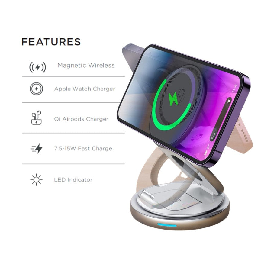 Apple 3-in-1 Foldable MagSafe Wireless Charger – Compact Charging for iPhone, Watch & AirPods