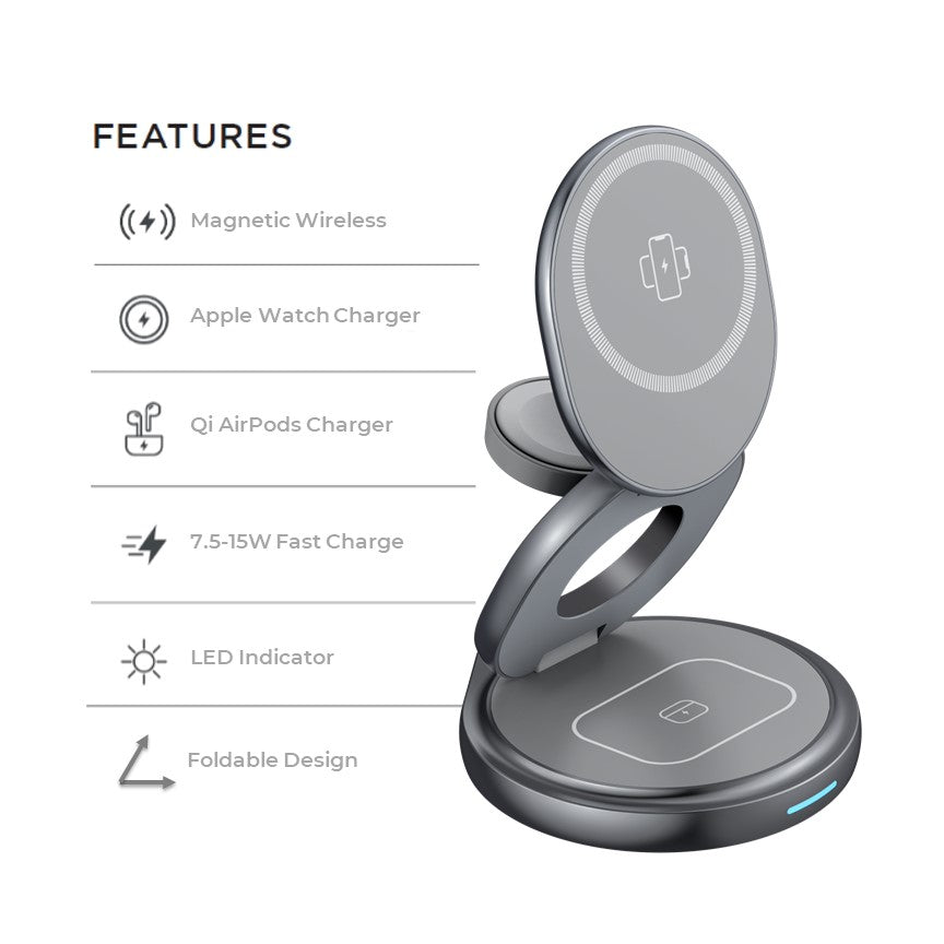 Apple 3-in-1 Foldable MagSafe Wireless Charger – Compact Charging for iPhone, Watch & AirPods
