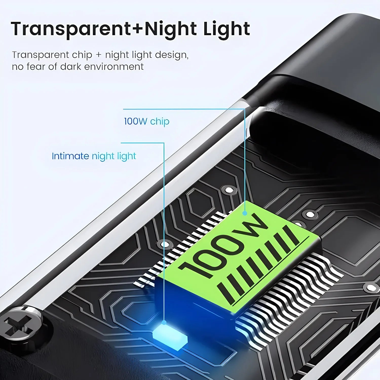 3-in-1 100W Transparent Luminous Fast Charging Cable — USB-C, Lightning & Micro USB