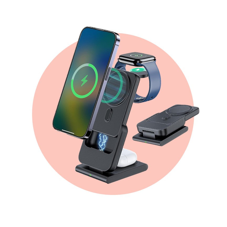 MagSafe Foldable Wireless Charger with Detachable Power Bank – All-in-One Charging for iPhone, Watch & AirPods