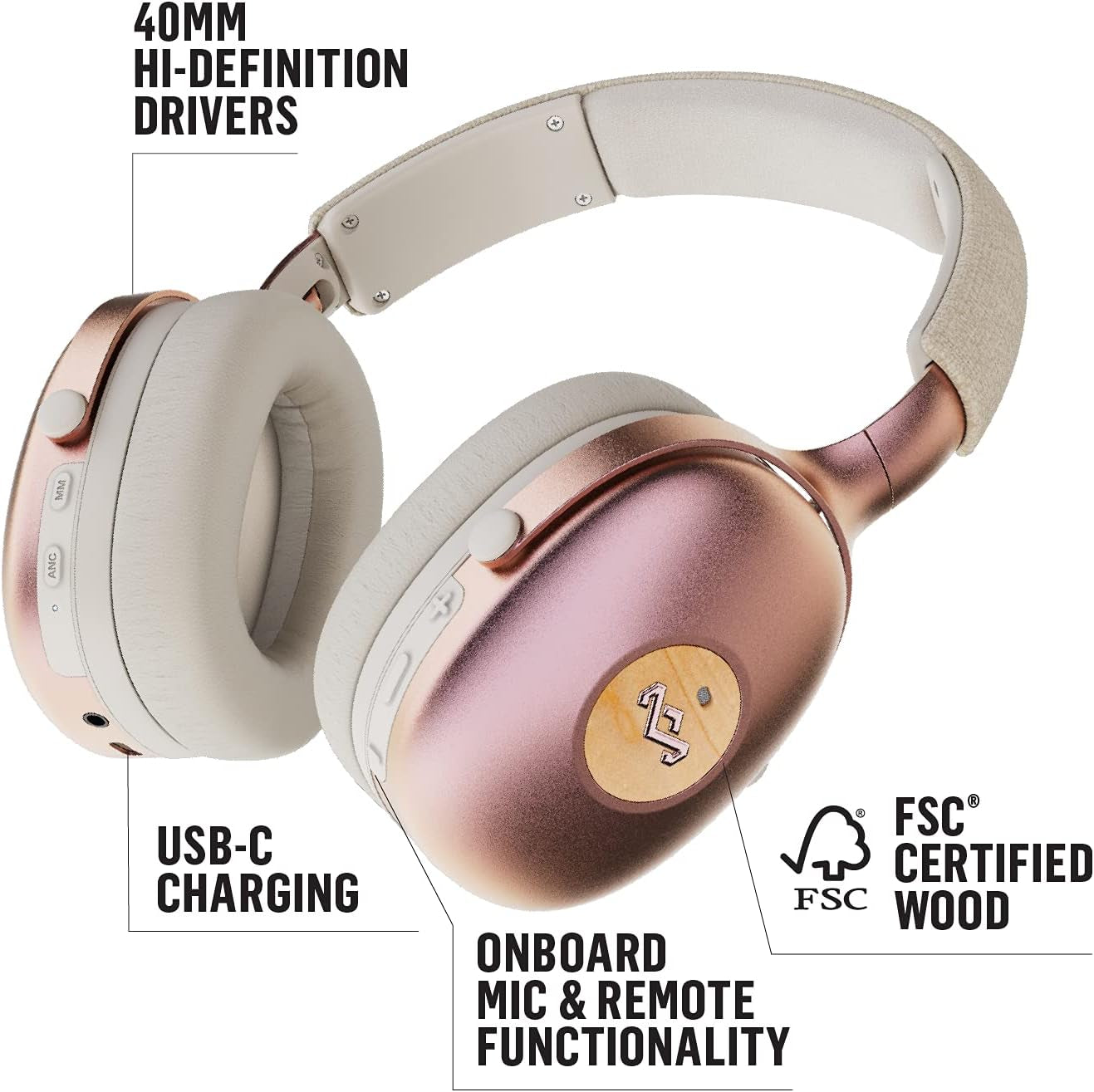 Positive Vibration XL ANC Wireless Headphones with Mic – Block Noise, Boost Vibes