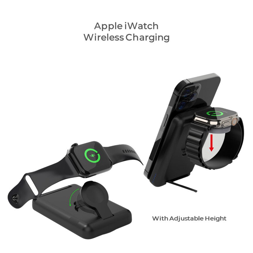 MagSafe Foldable Wireless Charger with Detachable Power Bank – All-in-One Charging for iPhone, Watch & AirPods