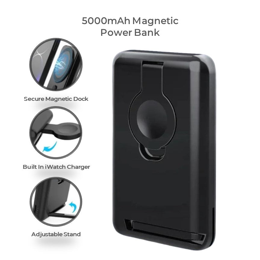 MagSafe Foldable Wireless Charger with Detachable Power Bank – All-in-One Charging for iPhone, Watch & AirPods