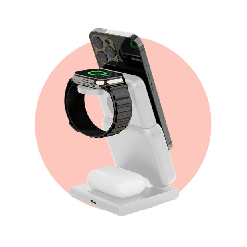 MagSafe Foldable Wireless Charger with Detachable Power Bank – All-in-One Charging for iPhone, Watch & AirPods