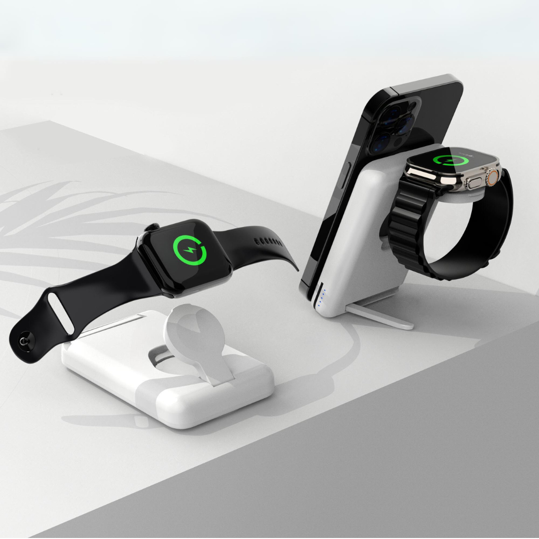 MagSafe Foldable Wireless Charger with Detachable Power Bank – All-in-One Charging for iPhone, Watch & AirPods