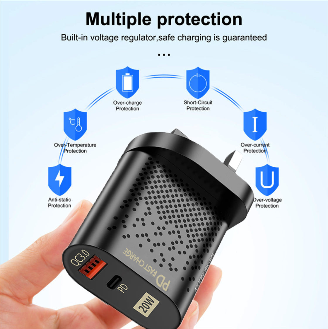 20W Dual-Port Fast Charger – USB-C PD & USB-A | QC 3.0 Wall Plug