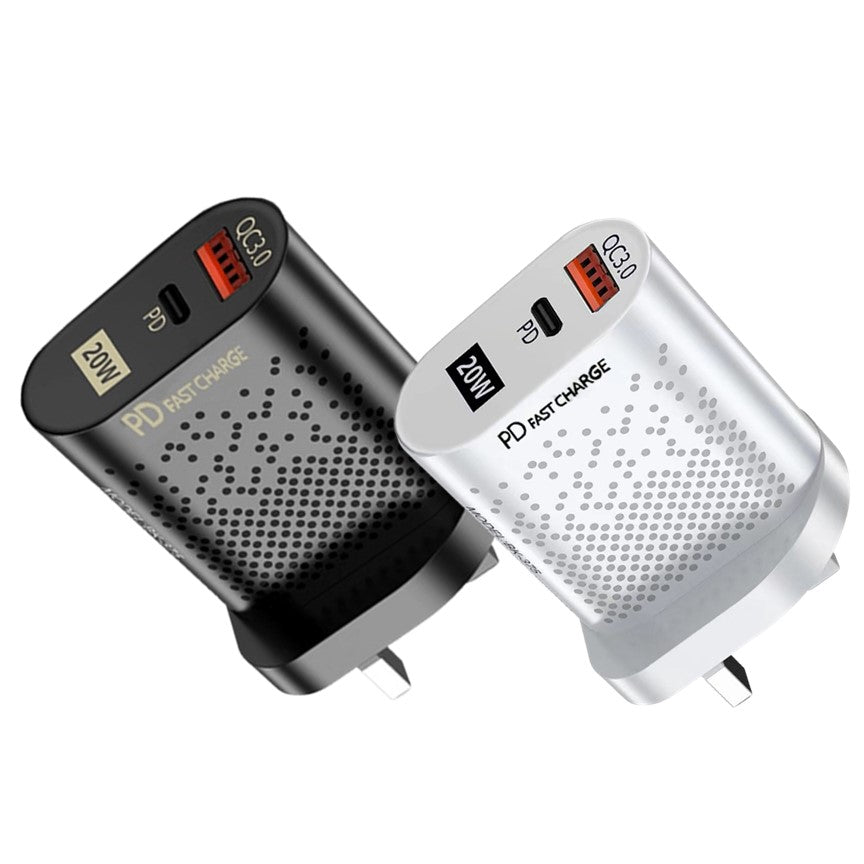 20W Dual-Port Fast Charger – USB-C PD & USB-A | QC 3.0 Wall Plug