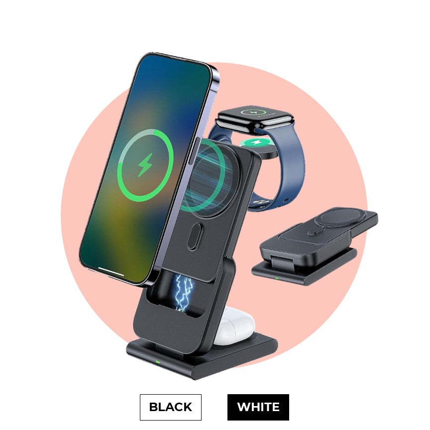 MagSafe Foldable Wireless Charger with Detachable Power Bank – All-in-One Charging for iPhone, Watch & AirPods