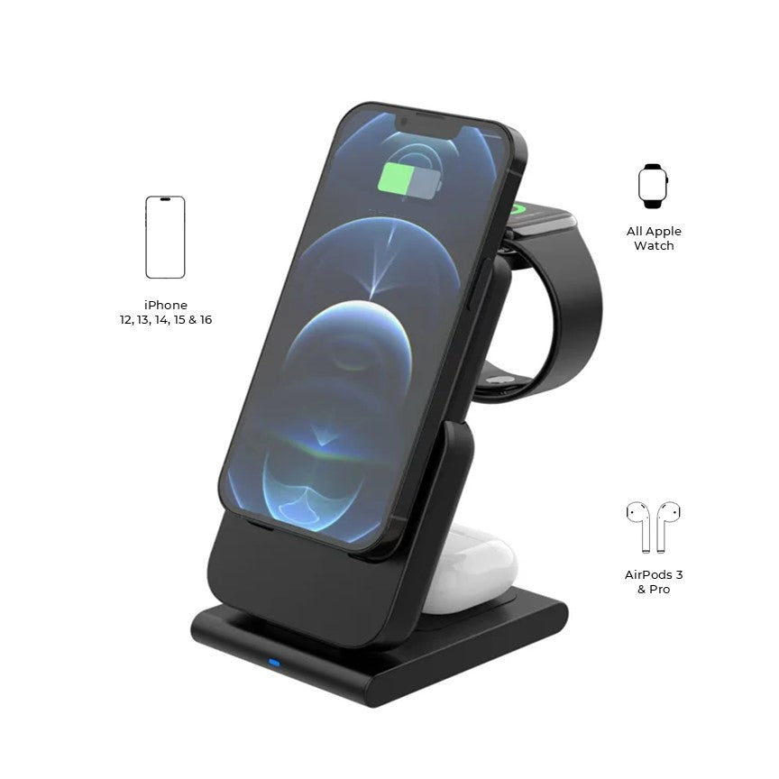 MagSafe Foldable Wireless Charger with Detachable Power Bank – All-in-One Charging for iPhone, Watch & AirPods