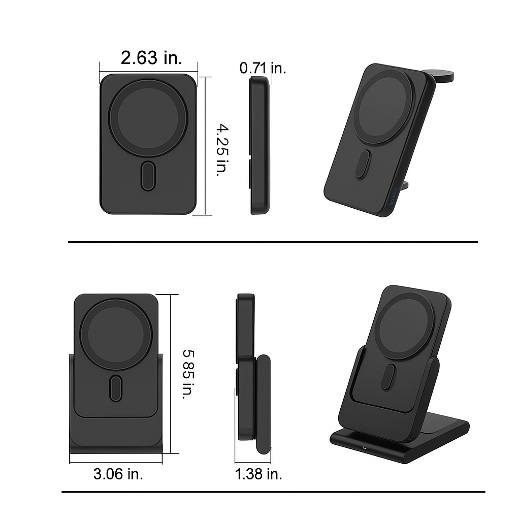MagSafe Foldable Wireless Charger with Detachable Power Bank – All-in-One Charging for iPhone, Watch & AirPods