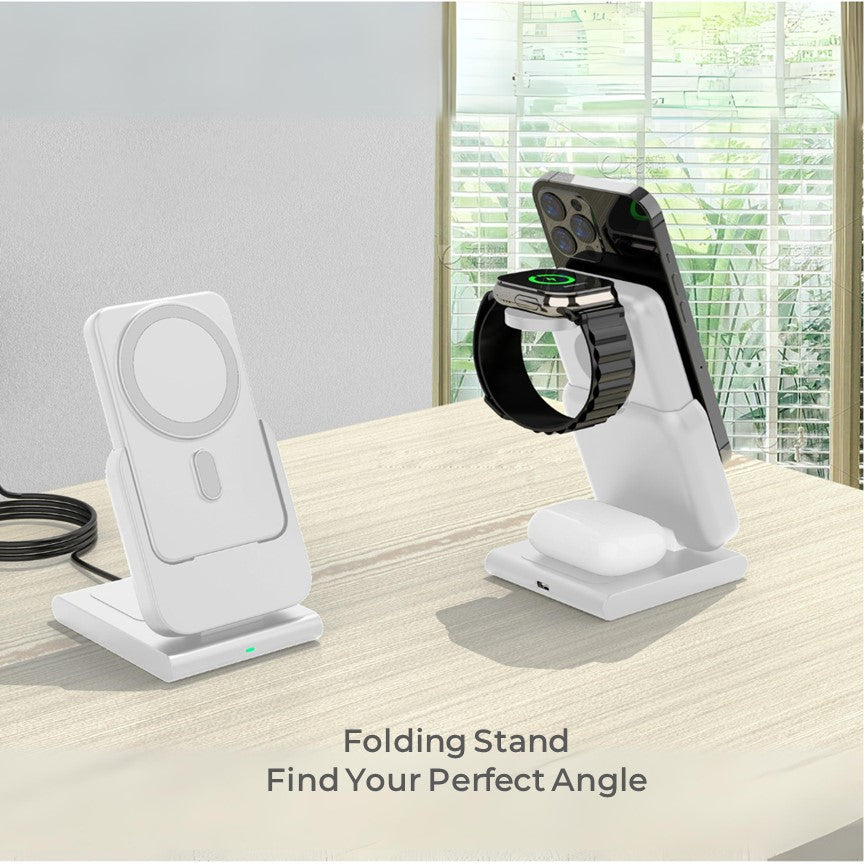 MagSafe Foldable Wireless Charger with Detachable Power Bank – All-in-One Charging for iPhone, Watch & AirPods