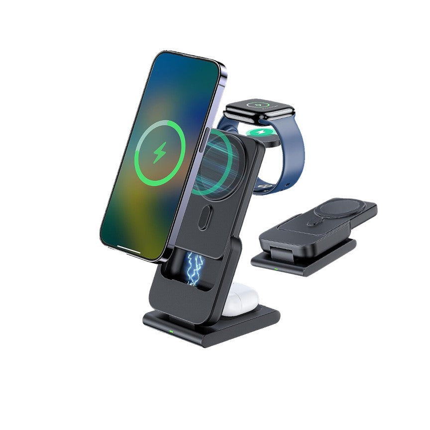 MagSafe Foldable Wireless Charger with Detachable Power Bank – All-in-One Charging for iPhone, Watch & AirPods